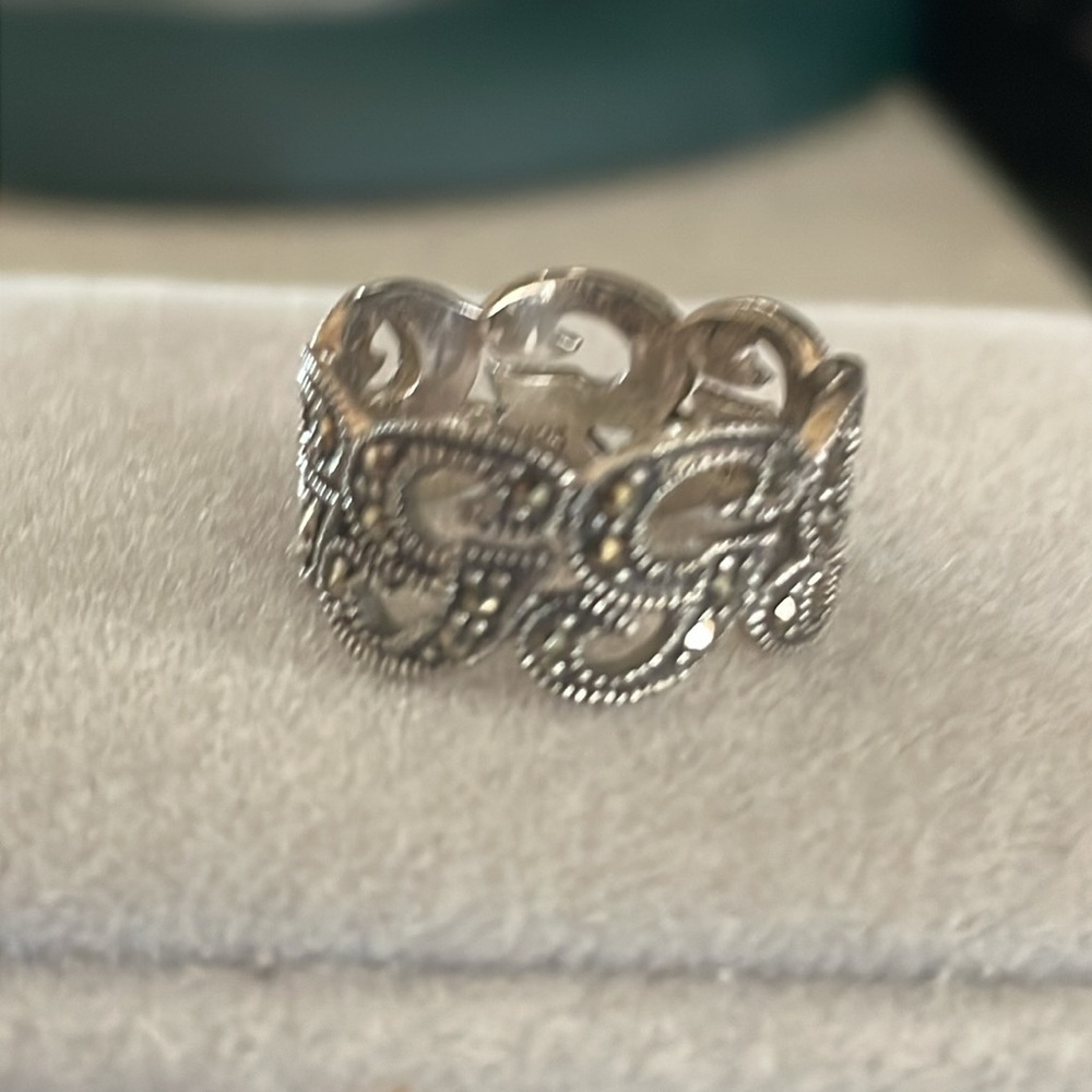 925 Sterling Silver Marcasite Initial Script G Ba… - image 1